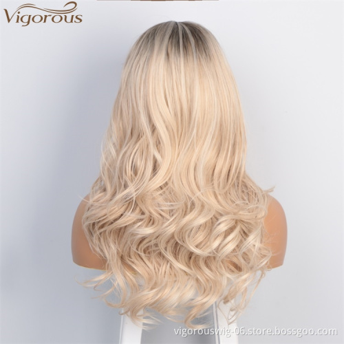 Vigorous Ombre Blonde Wig Long Wavy Synthetic Wigs for Women Brown Gray White Black Red Wig Glueless Hair Can be Cosplay